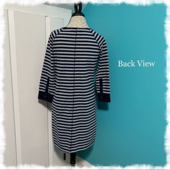GAP 3/4 Sleeve Gray/Navy Striped Shift Dress - Picture 3 of 5